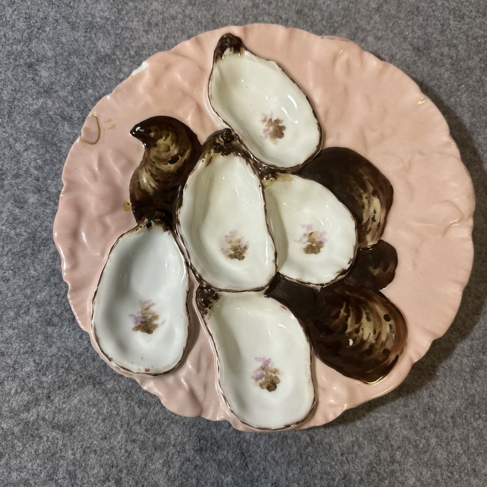 Vtg Antique Haviland Limoges  France Turkey Oyster Plate  5 wells Pink  as-is